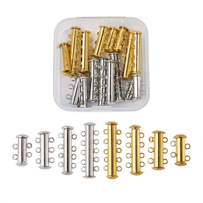 KISSITTY 16 Sets 2~5 Strands Brass Magnetic Slide Lock Clasps Mixed Colors Multi-Strand Necklace Bracelet Tube Clasps - Image 1